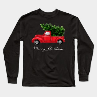 Merry Christmas Retro Vintage Red Truck Long Sleeve T-Shirt